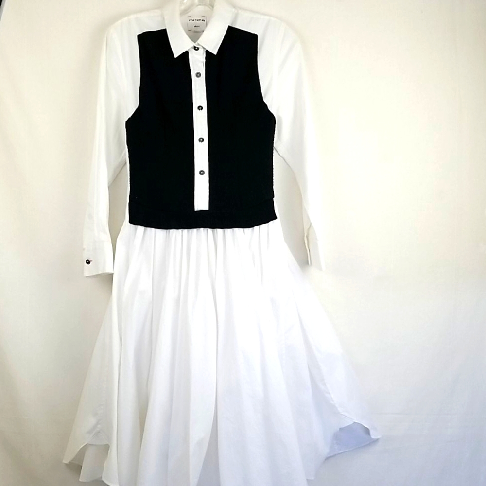Pink Tartan White Cotton Colorblock Long Sleeve Shirt Dress Size 6